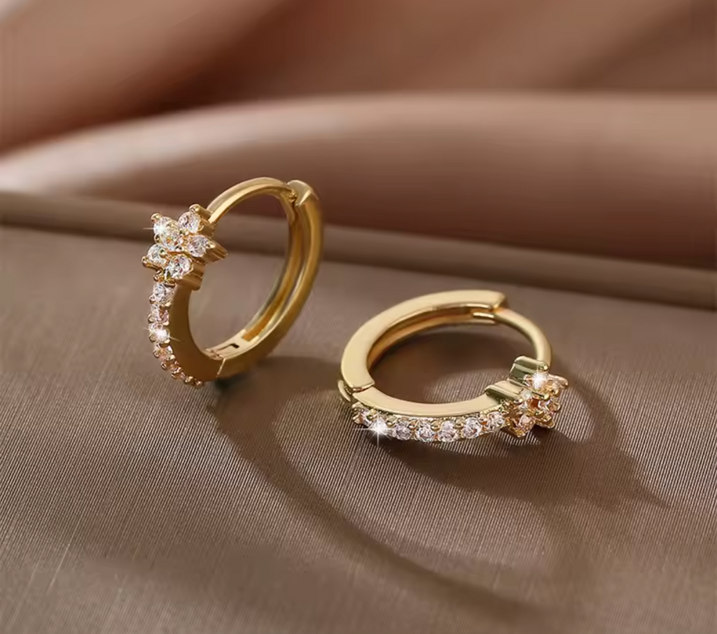 Stainless Steel Zircon Star Hoop Earrings for Women