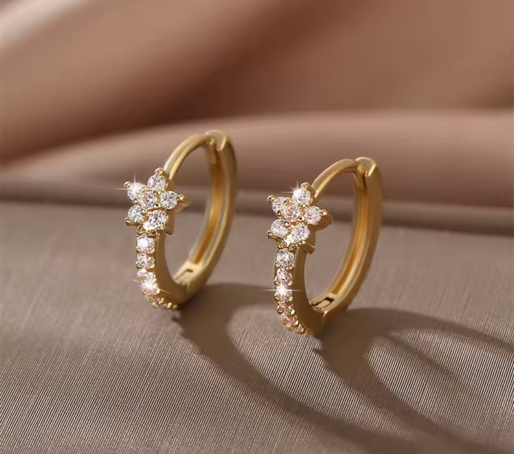 Stainless Steel Zircon Star Hoop Earrings for Women