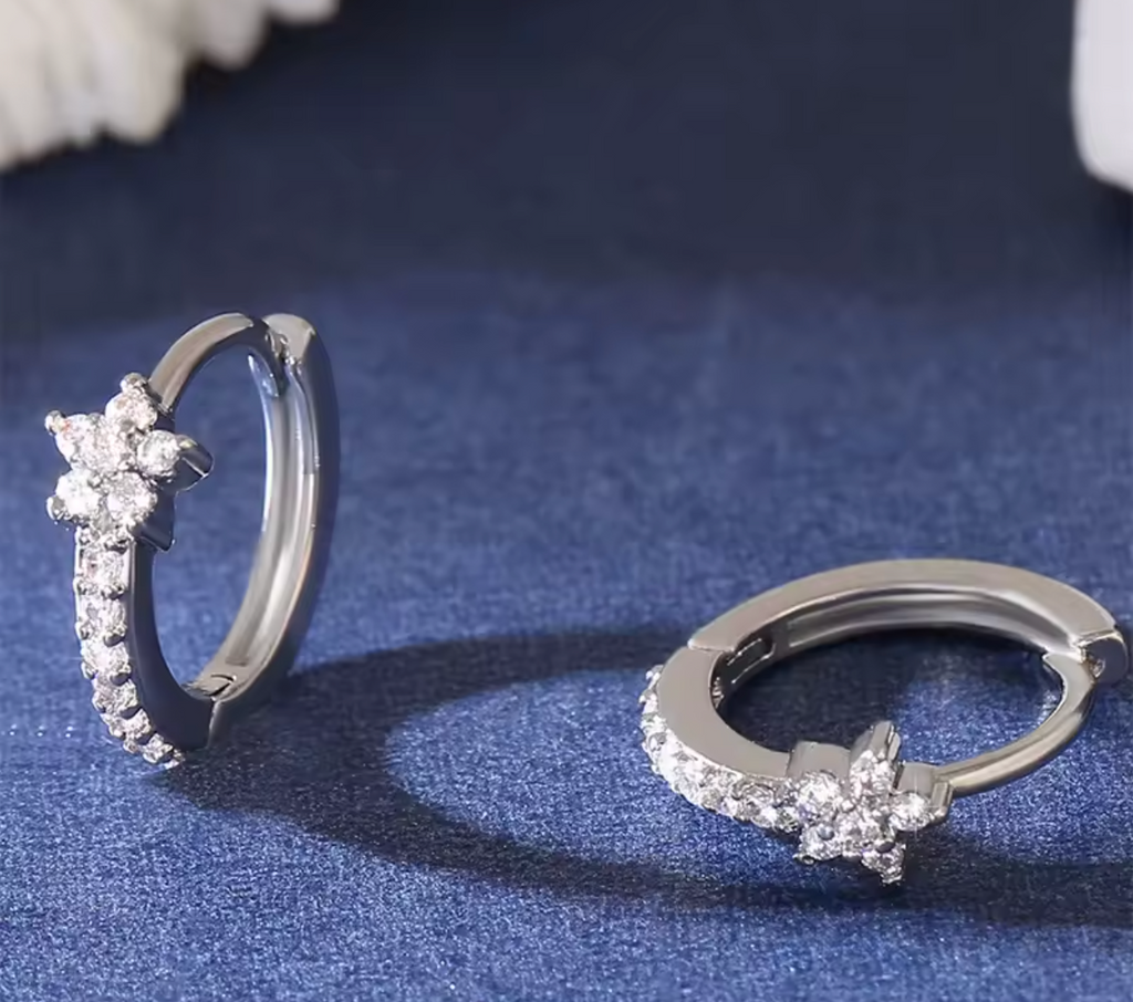 Stainless Steel Zircon Star Hoop Earrings for Women
