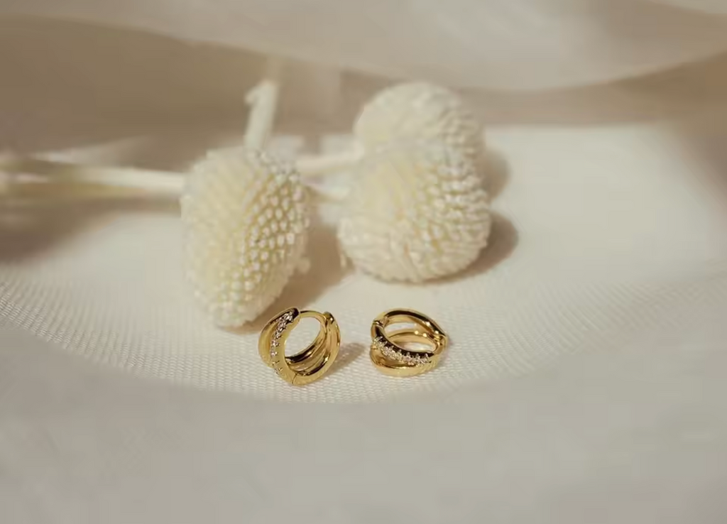 14K Gold Plated Diamond Huggie Hoop Earrings for Women