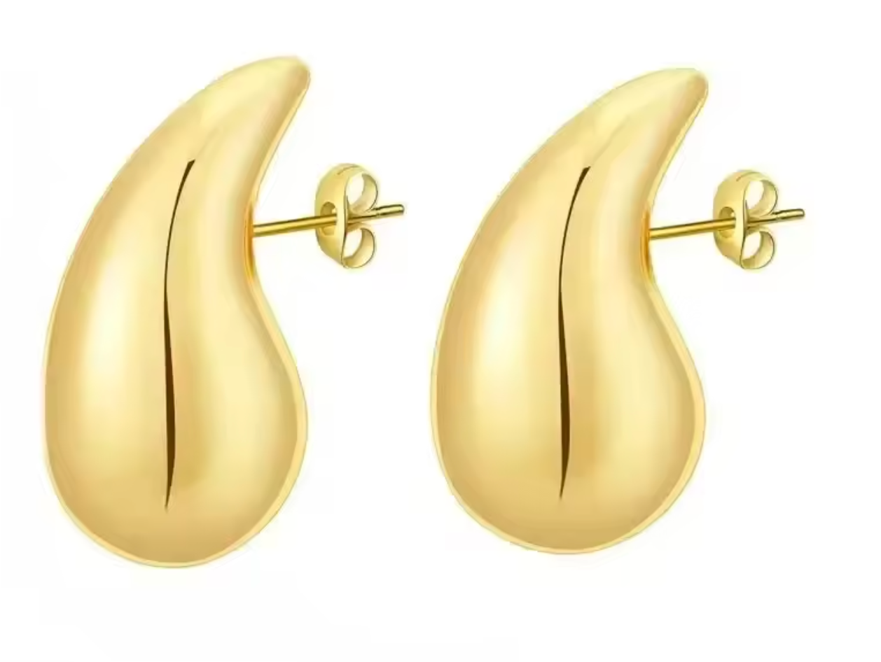 18K Gold Plated Chunky Dome Water Drop Earrings for Women