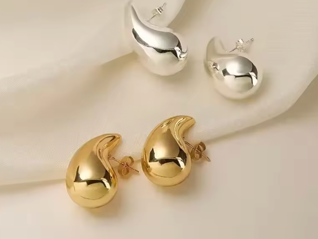 18K Gold Plated Chunky Dome Water Drop Earrings for Women