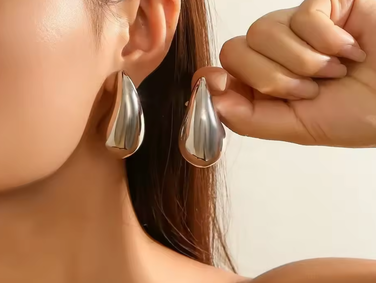 18K Gold Plated Chunky Dome Water Drop Earrings for Women