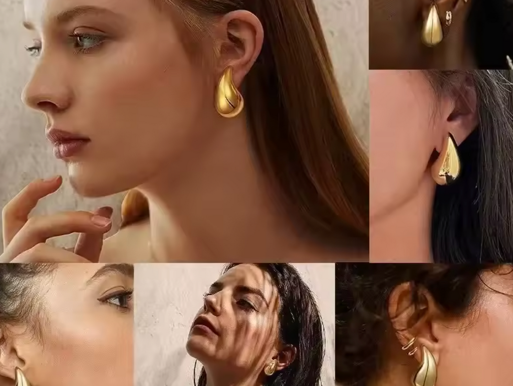 18K Gold Plated Chunky Dome Water Drop Earrings for Women