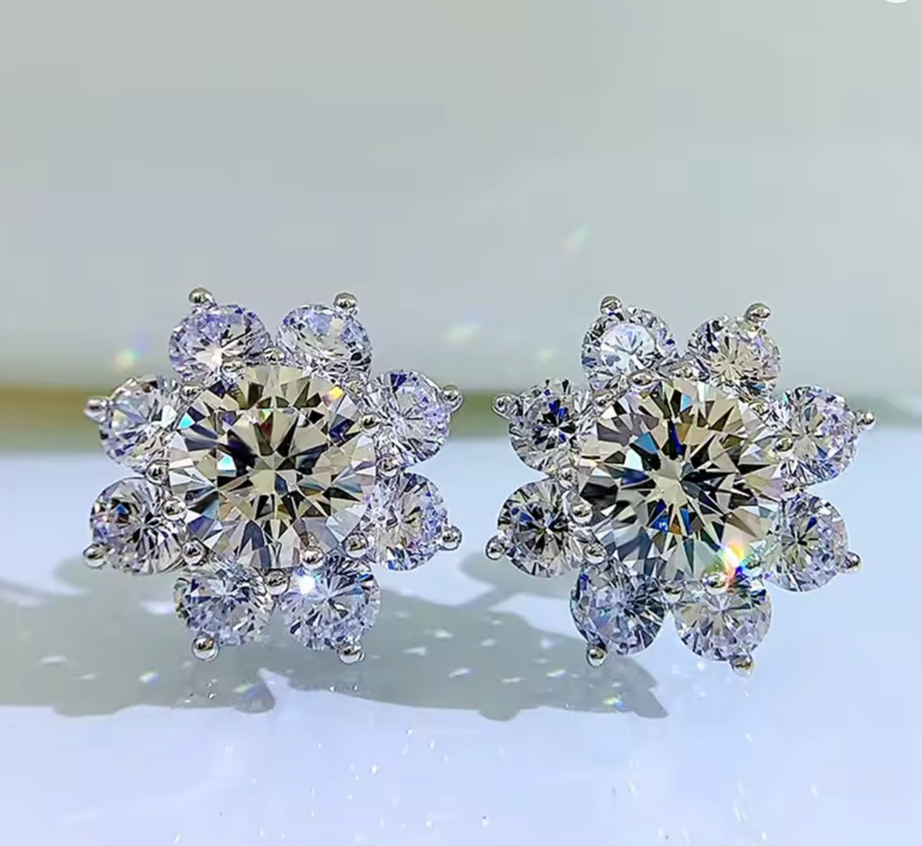Cute White Zircon Snowflake Stud Earrings for Women
