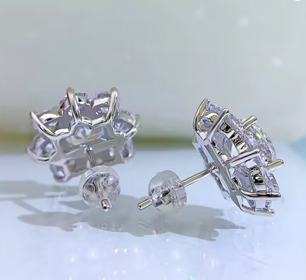 Cute White Zircon Snowflake Stud Earrings for Women