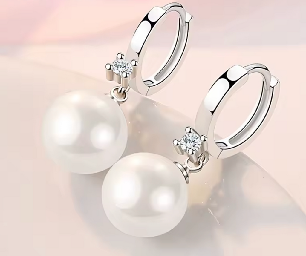 925 Sterling Silver 10MM Natural Pearl Earrings for Women