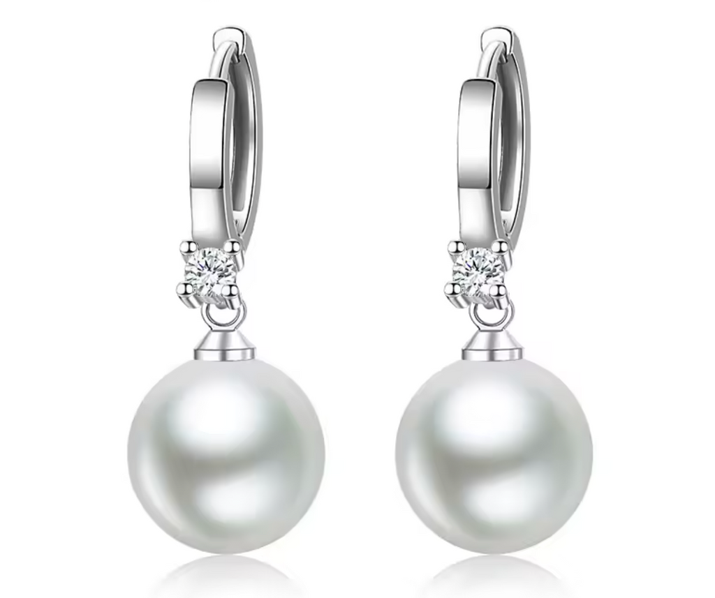 925 Sterling Silver 10MM Natural Pearl Earrings for Women