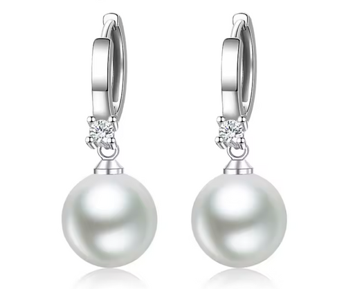 925 Sterling Silver 10MM Natural Pearl Earrings for Women