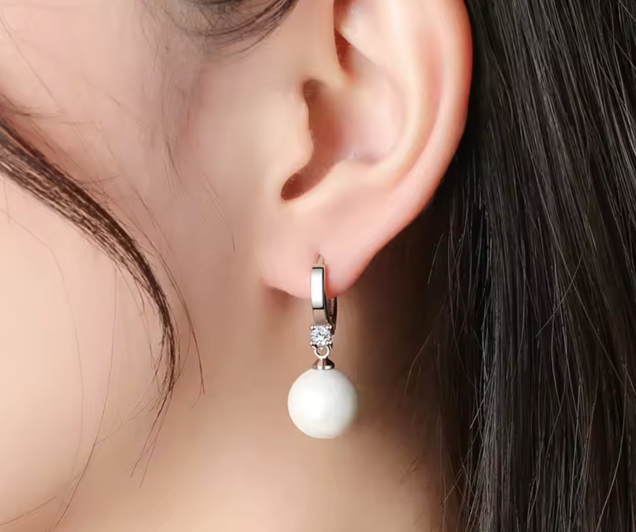 925 Sterling Silver 10MM Natural Pearl Earrings for Women