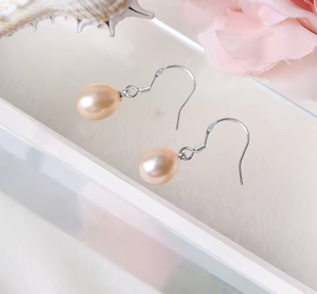 7-8mm Rice-Shaped Freshwater Pearl Earrings for Women