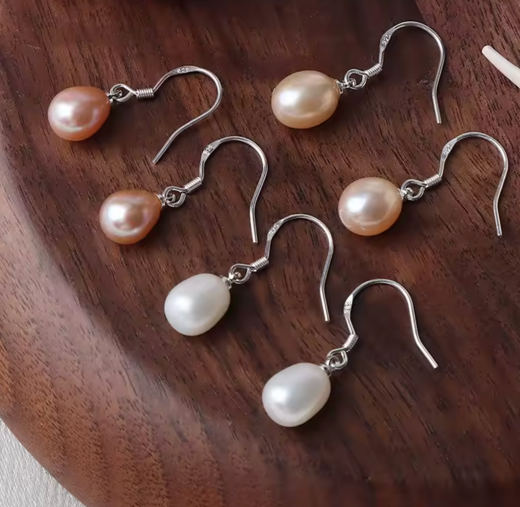 7-8mm Rice-Shaped Freshwater Pearl Earrings for Women